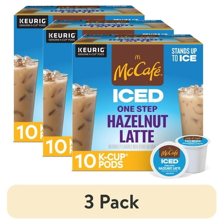 (3 pack) McCafe, ICED One Step Hazelnut Latte K-Cup Coffee Pods, 10 Count