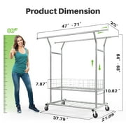 HOKEEPER 670lbs Heavy Duty Double Clothing Garment Rack with Shelves and Metal Basket Clothing Racks on Wheels Rolling Clothes Rack for Hanging Clothes Commercial Grade