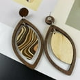 thumbnail image 4 of 2pair Vibrant Wooden Dangle Earrings - Retro Simple Style, Hollow Leaf Shape, Colorful Lines Pattern, Lightweight, Hypoallergenic, Fall and Winter Season Essential Jewelry for Women, 4 of 5