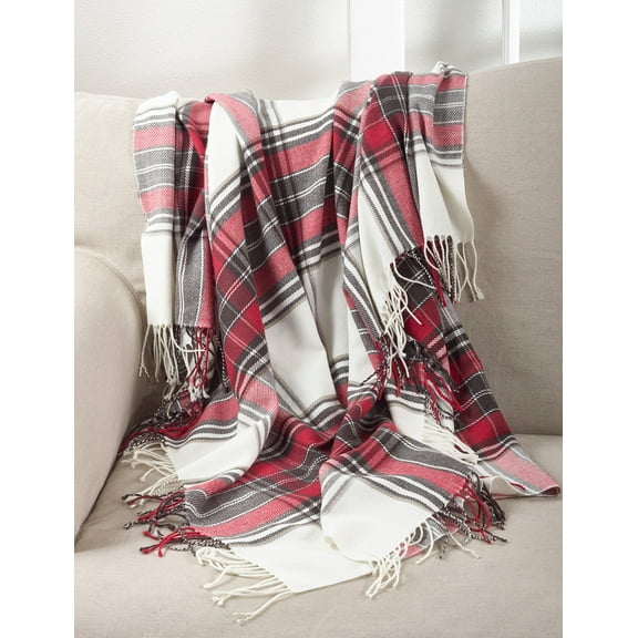 Fennco Styles Classic Plaid Pattern Tassel Trim Throw - 50"x60" (Style 1)