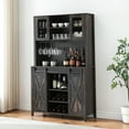 thumbnail image 2 of Farmhouse Bar Cabinet with Sliding Barn Door 69"Rustic Liquor Cabinet with Wine and Glasses Rack Wine Cabinet with Storage Hutch Cabinet Sideboard Cupboard for Kitchen Fire Color, 2 of 6
