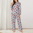 thumbnail image 2 of KLL Strawberries Print Women's Long Sleeve Pajamas with Pants Sleepwear Loungewear 2 Set-Small, 2 of 7