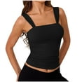 thumbnail image 2 of Blusa de poliéster para mujer, sin mangas, con cuello cuadrado y tirantes finos, de color liso, 2 of 9