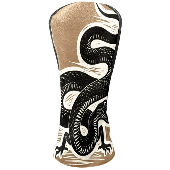Golf Club Head Cover Waterproof Leather Golf Accessories HeadCovers Set Driver Headcover for Women Men Black Snake On Brown