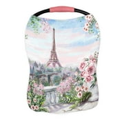 PKQWTM Summer In Paris Gentle City Landscape Flower Rose Leaf Nursing Cover Baby Breastfeeding Infant Feeding Cover Baby Car Seat Cover