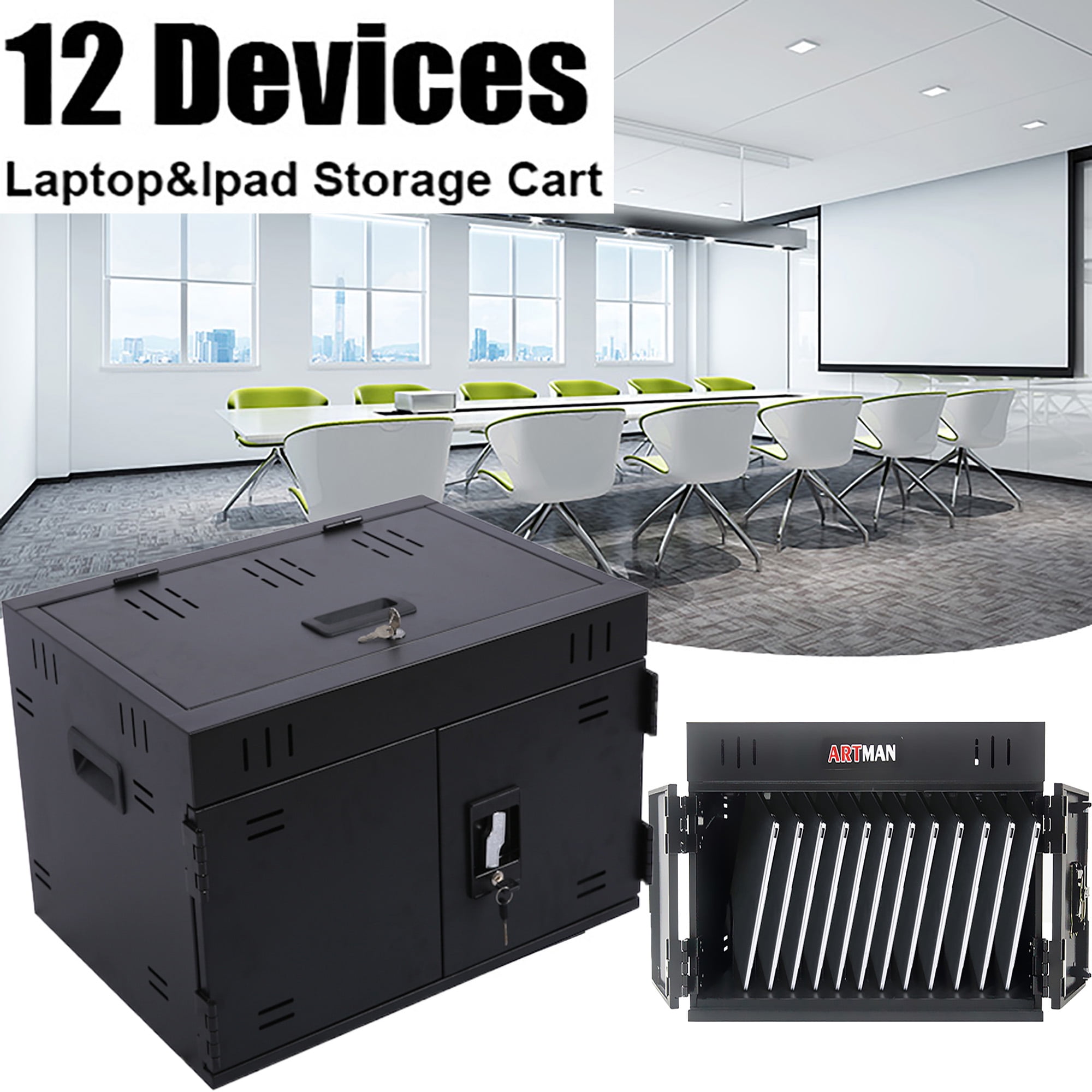 Black Table Top Charging Storage Cart, 12-Device Lockable Metal Office ...