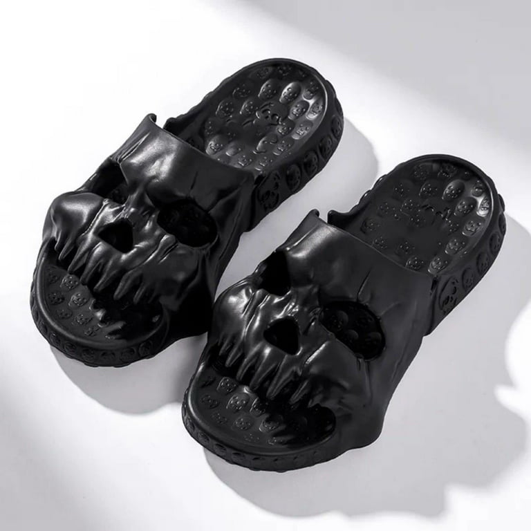  Feionusin Skull Design Summer Single Band Slides,2023 New  Unique Skull Shape EVA Pillow Slippers for Women and Men, Fashion Non-Slip