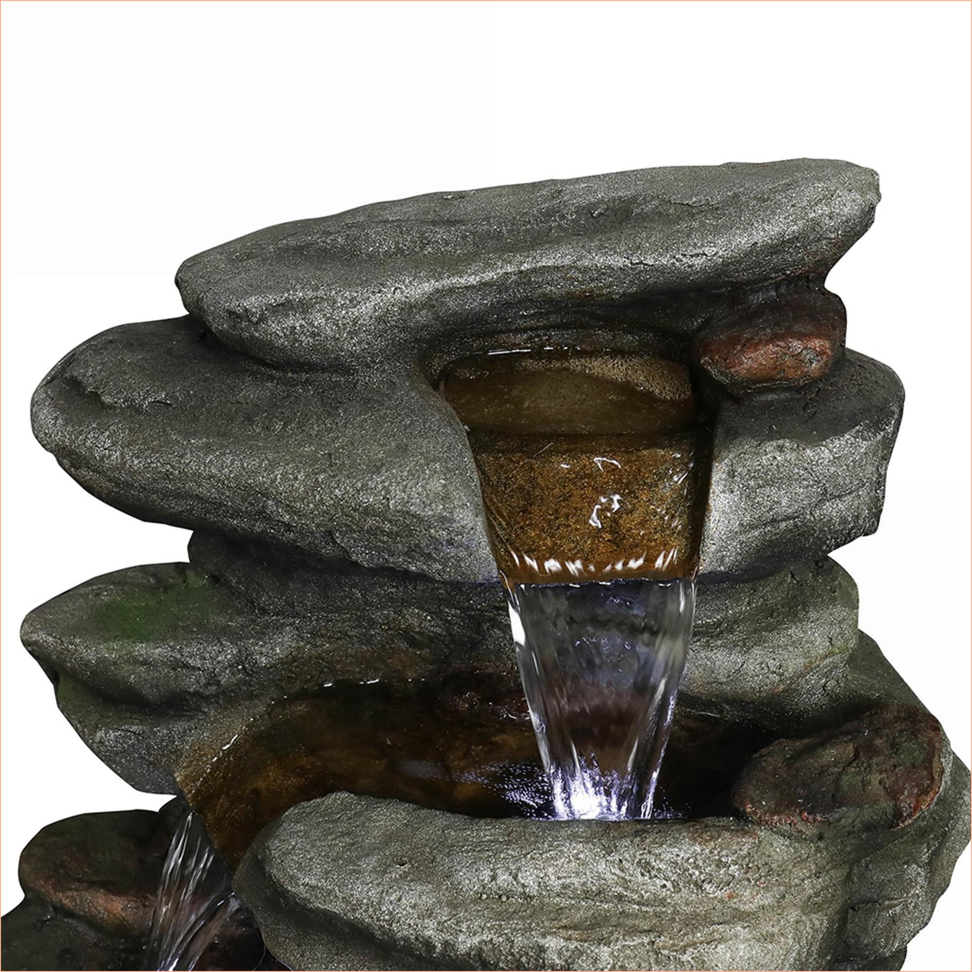 Fountains 30.7" 6-Tier Rock Waterfall Fountain with LED Lights, for Patio Garden Indoor Outdoor | Resin | Rock