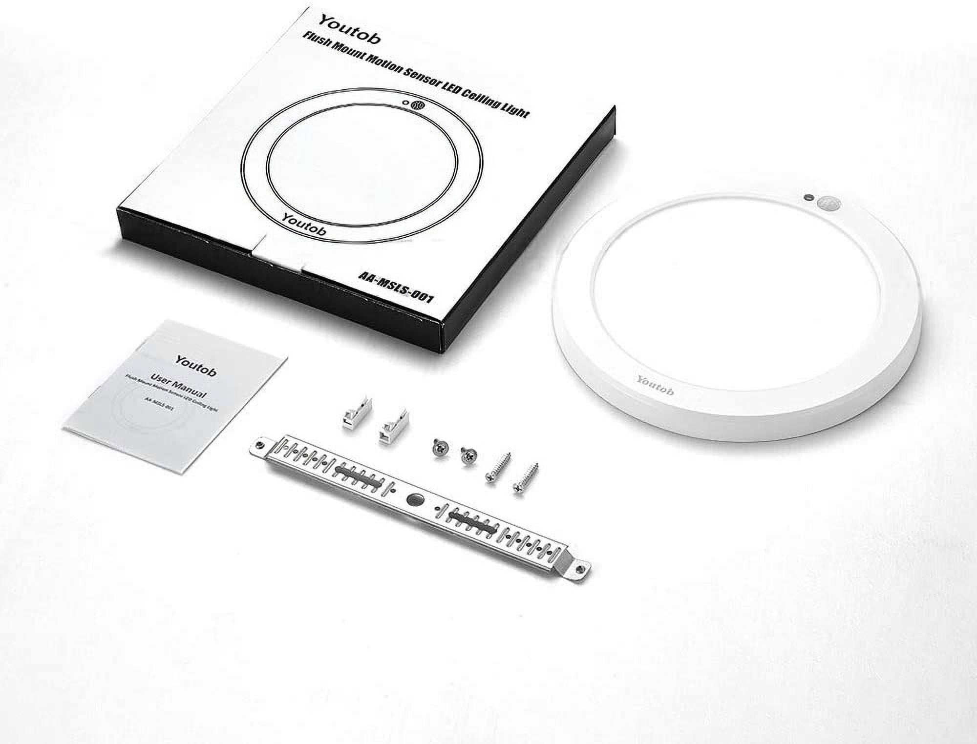 Youtob Motion Sensor Light LED Ceiling Light with 30s/180s Timeout Adjustable 3 Colors,15W 1500lm Round Lighting Fixture for Porches, Closets, Stairs(3000k/4000k/5000k Available) (White)