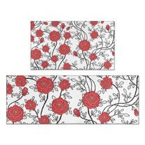 Pioneer Flower Floral Print Pattern Kitchen Rugs Sets Of 2,Anti Fatigue Kitchen Mat Rugs Non Slip Washable,Decorative Kitchen Floor Mats for Kitchen,Sink,Laundry,17"x30" 17"x47"