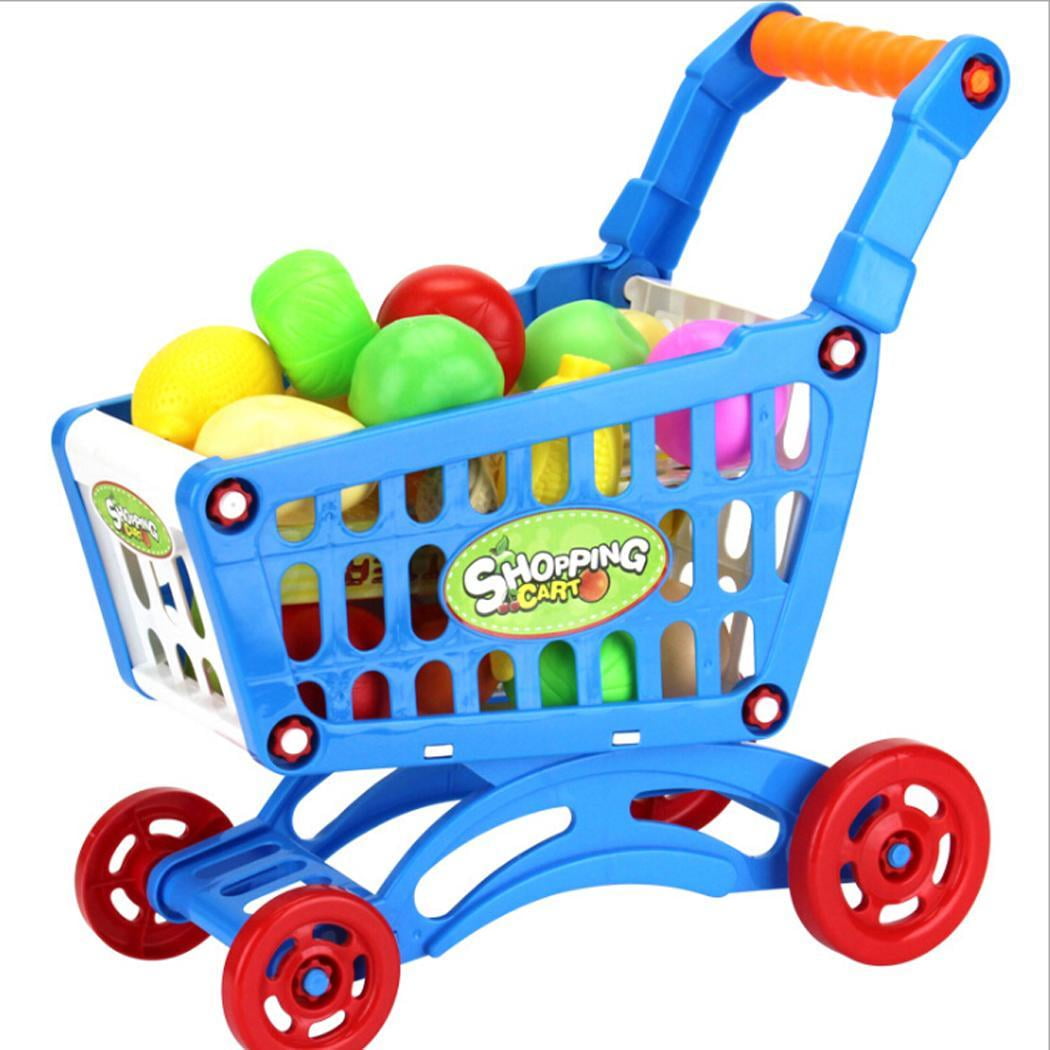 Kid Educational Toy Fruit Vegetable Supermarket Shopping Cart Mini