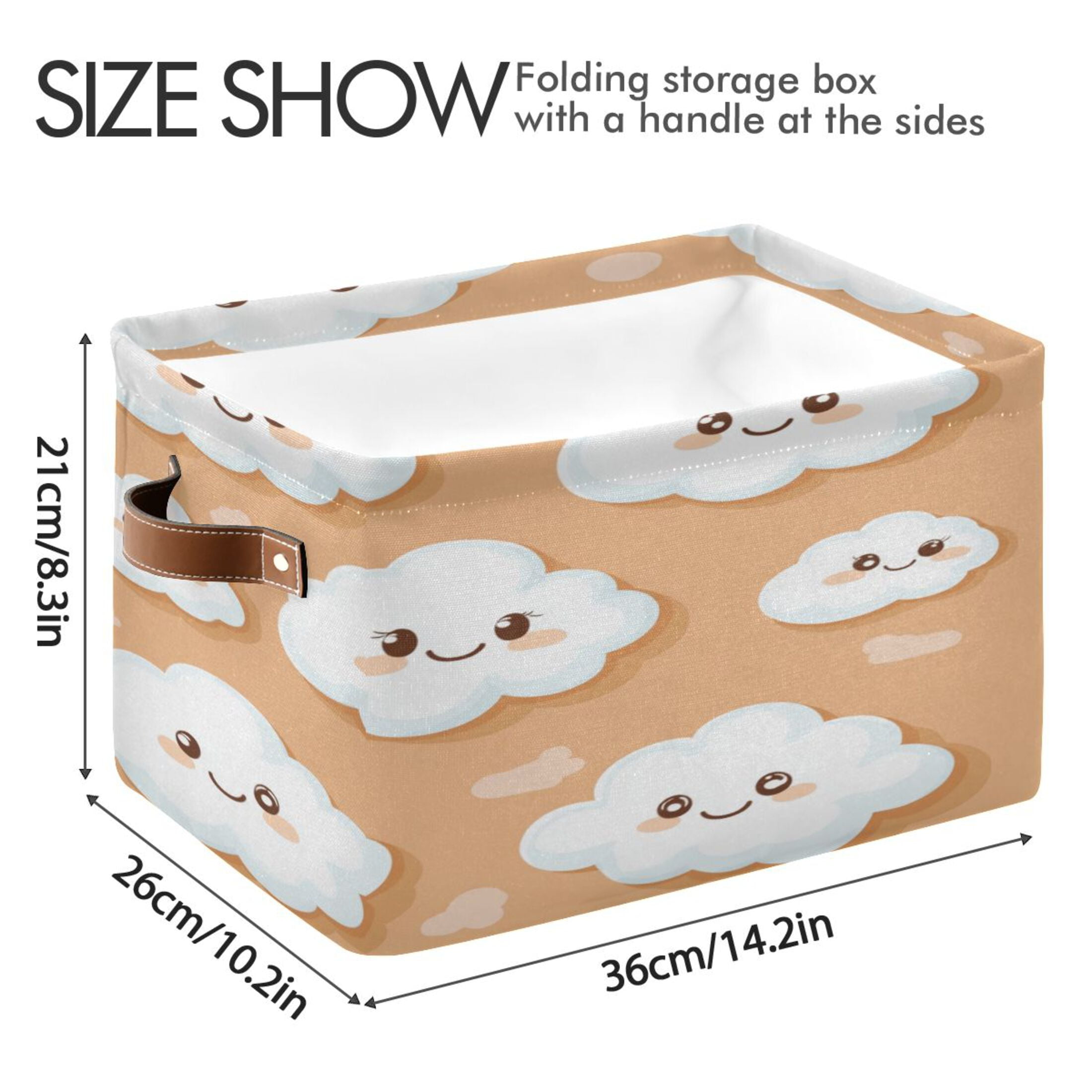 Cute White Clouds Foldable Storage Basket,Canvas Fabric Foldable Storage Bins with Handles Open Home Storage Bins Boxes for Toy Book Shelf Closet Baskets