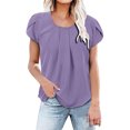 thumbnail image 2 of MITCOWBOYS Hauts pour Femmes, Haut d'Été Décontracté à Col Rond Plissé Manches Bouffantes Couleur Unie en Chiffon Plissé Manches Courtes, Chemises pour Femmes, Chemises Roses pour Femmes, Violet L (Liquidation), 2 of 4