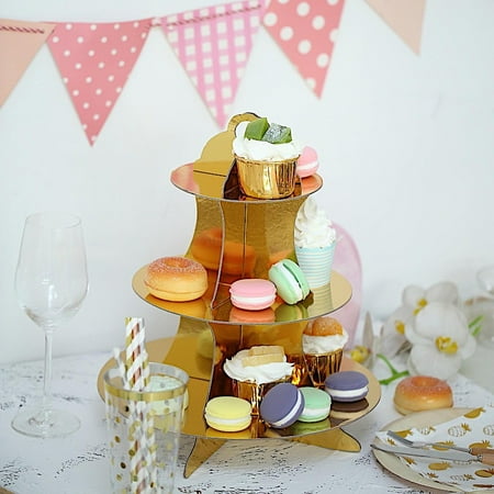 

BalsaCircle 3 Tiers Metallic Gold 14 Cake Cupcake Stand Set Birthday Party Wedding Centerpieces Decorations