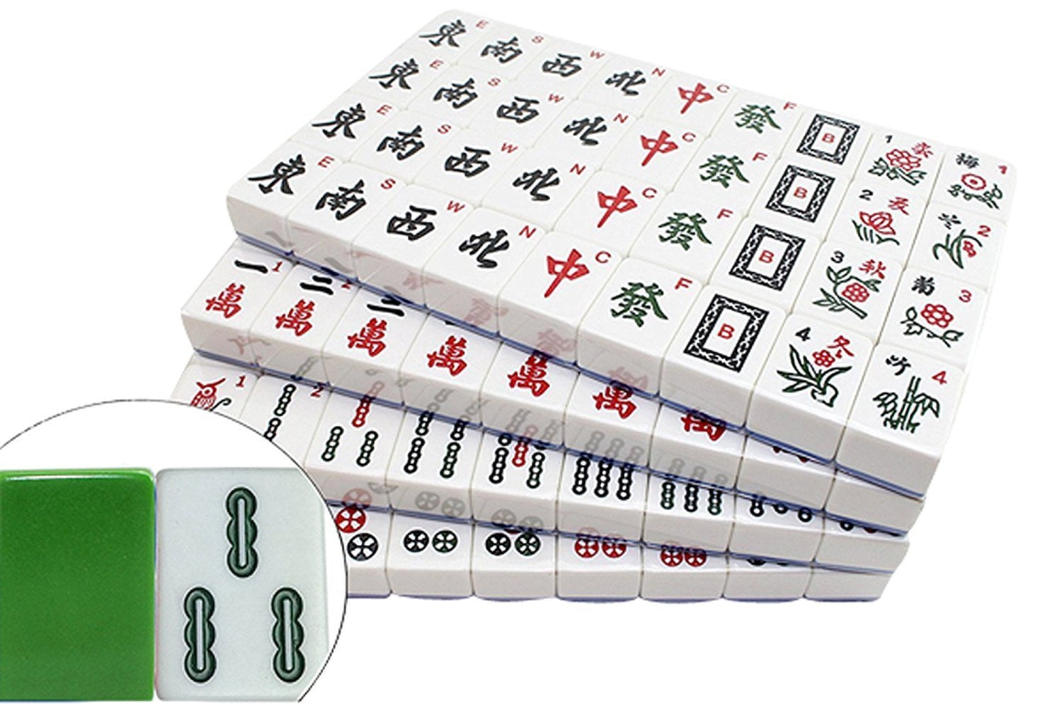 XXZY Chinese Mahjong Portable Travel Mahjong Set Melamine Mah-Jong with  Aluminum Box Table Majiang Chess Set Game（144 Tiles） (Color : Green, Size 