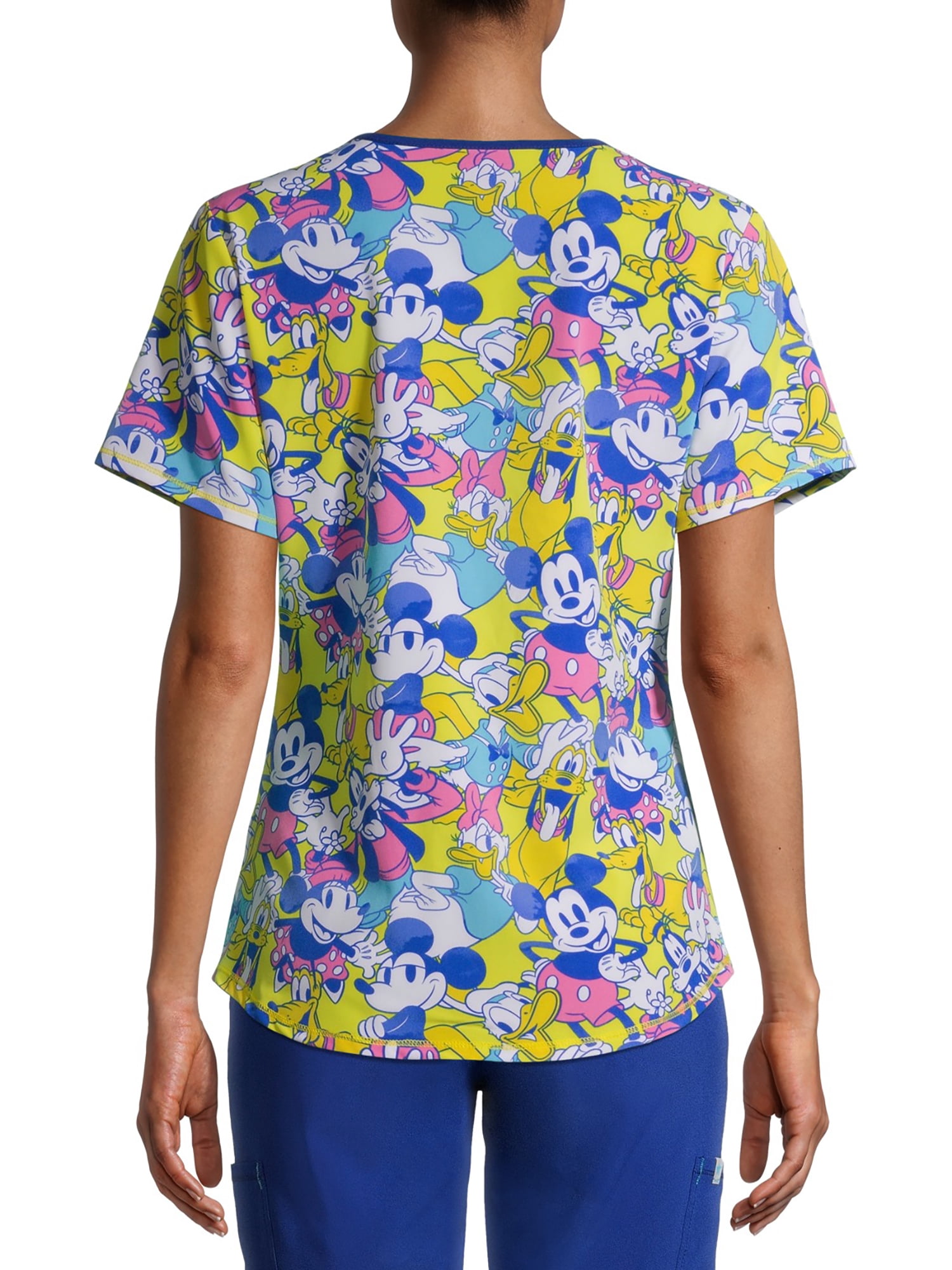 Scrubstar Women's Disney Mickey Mouse and the Sensational Six V-Neck Print Scrub Top