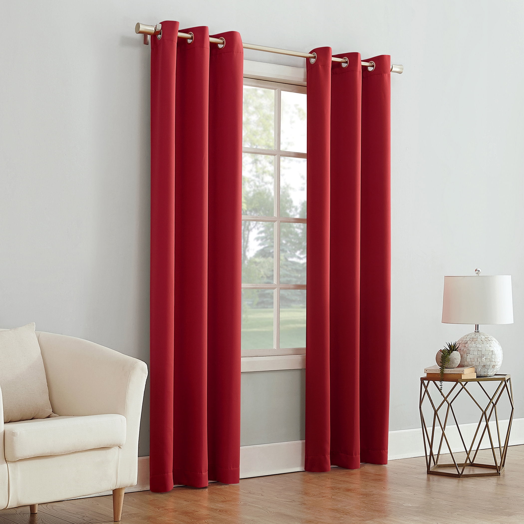 Mainstays Blackout Grommet Single Curtain Panel, 1 Panel, Red, 40"W x 63"L