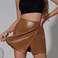 thumbnail image 6 of FRSASU Womens Fuax Leather Skirt Pleated Irregular High Waisted Side Zipper Bodycon Pencil Mini Divided skirts Khaki, 6 of 8