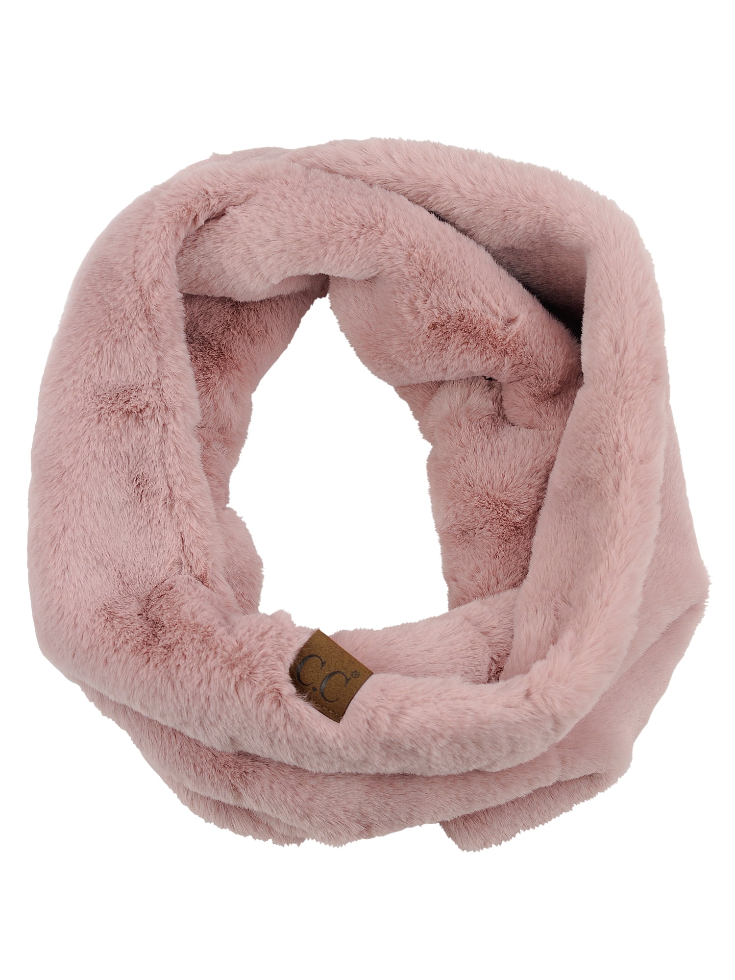 C.C Women's Soft Faux Fur Feel Neck Warmer Collar Infinity Scarf, Rose