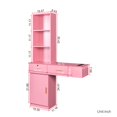 thumbnail image 4 of GZXS Wall Mount Barber Stations, Modern Simple Hair Styling Salon Equipment W/ 3 Open Shelves, Lockable Left Shelf (Pink), 4 of 10