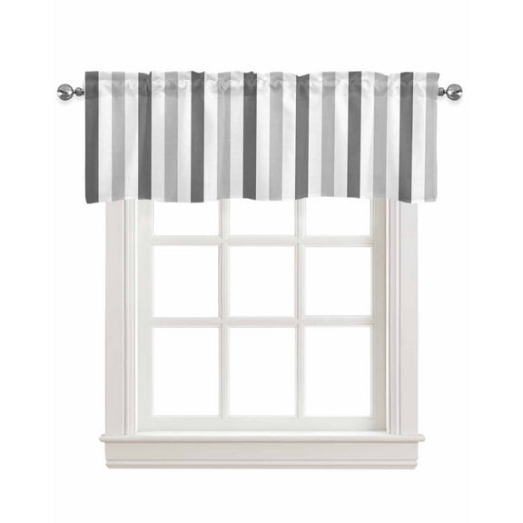 Grey Striped Kitchen Valances for Windows Farmhouse Linen Window Valance Curtain for Living Room Window Treatment Geometric Ombre Vertical Stripes Minimalist Valance Rod Pocket Topper, 42 x 12 Inch