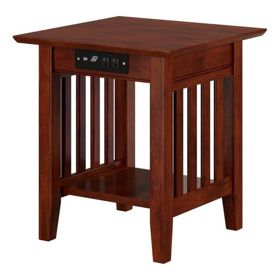 Kingfisher Lane Solid Wood End Table with Built - Device Charger - Brown Walnut