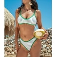 thumbnail image 4 of Women'S Bikini Sets Scoop Neck Padded 2 Piece Swimsuits High Cut Low Rise Cheeky Bathing Suit Green & White  XL, 4 of 8