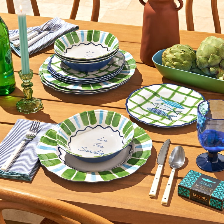 Beautiful 12-Piece Bamboo Melamine Dinnerware Set, Multi-Color by