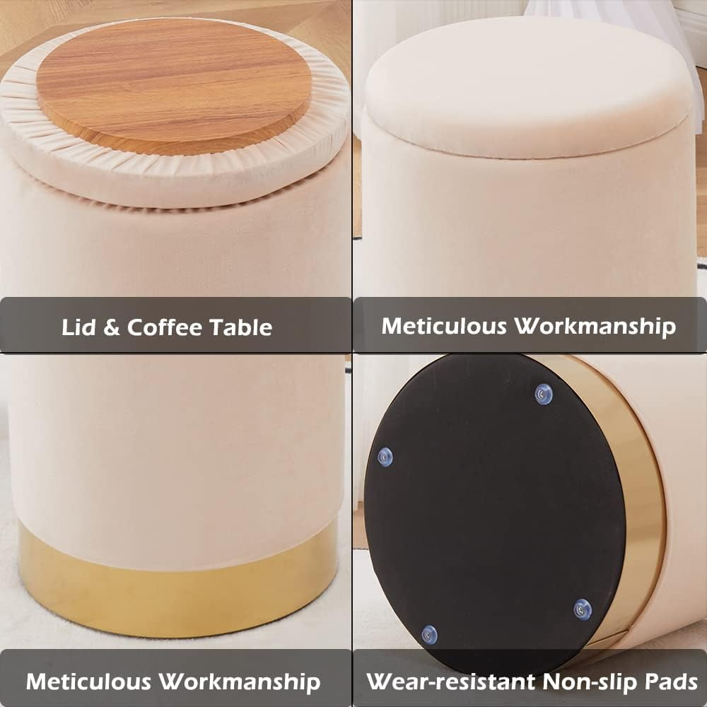 Mxfurhawa Velvet Storage Ottoman Multipurpose Footrest Stool for Living Room & Bedroom(Champagne)