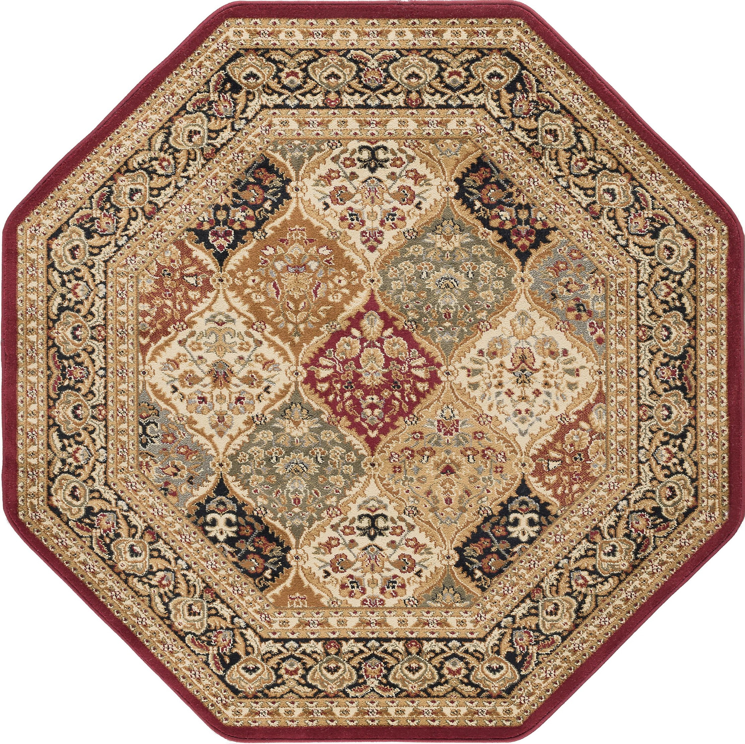 Sensation Transitional 5' Octagon Red and Beige Polypropylene Indoor Area Rug