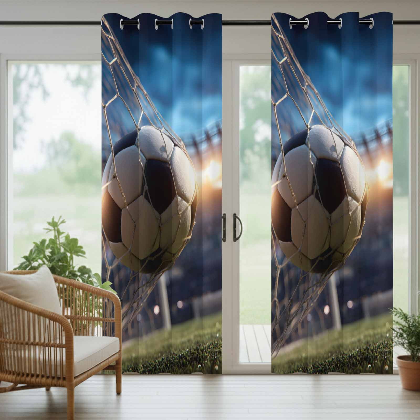 Football Match Outdoor Curtains for Patio, Evening Match Dramatic Soccer Sport Green Grass Sunshade Privacy Drapes Grommet Waterproof Outside Curtains for Porch/Cabana/Balcony 54"x 108", 1 Panel
