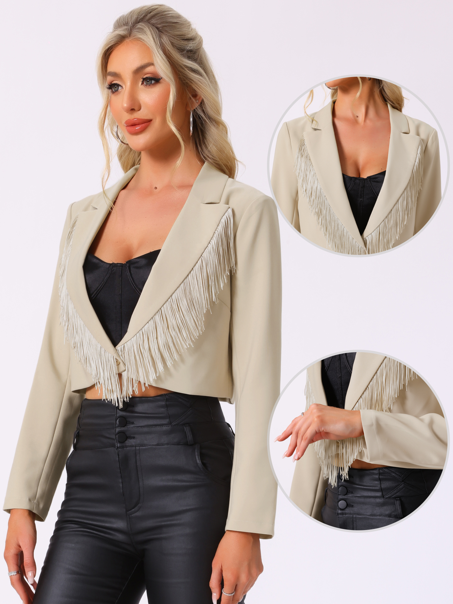 DARING DIVA Women's Long Sleeve Cocktail Party Cropped M Apricot