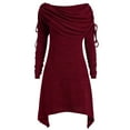 thumbnail image 1 of Foulard Liquidation Grande Taille Femmes Tendance Solide Froncée Longue Tunique Col Rabattu Haut Blouse Hauts Rouge L, 1 of 3