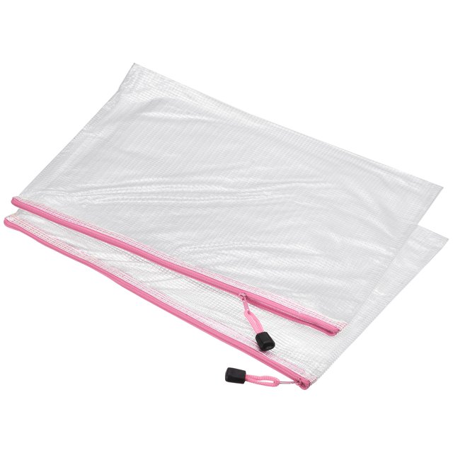 Unique Bargains A4 Zip File Pouch Document Folders Mesh Zipper Bags, Pink, 12 Pack