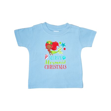 

Inktastic Merry Mermaid Christmas with Red Hair and Dark Skin Tone Gift Baby Boy or Baby Girl T-Shirt