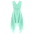 thumbnail image 4 of Linjinx Kids Flower Girls Chiffon V Back Wedding Bridesmaid Dress Asymmetric Hem Pleated Waist Mint Green 16, 4 of 7