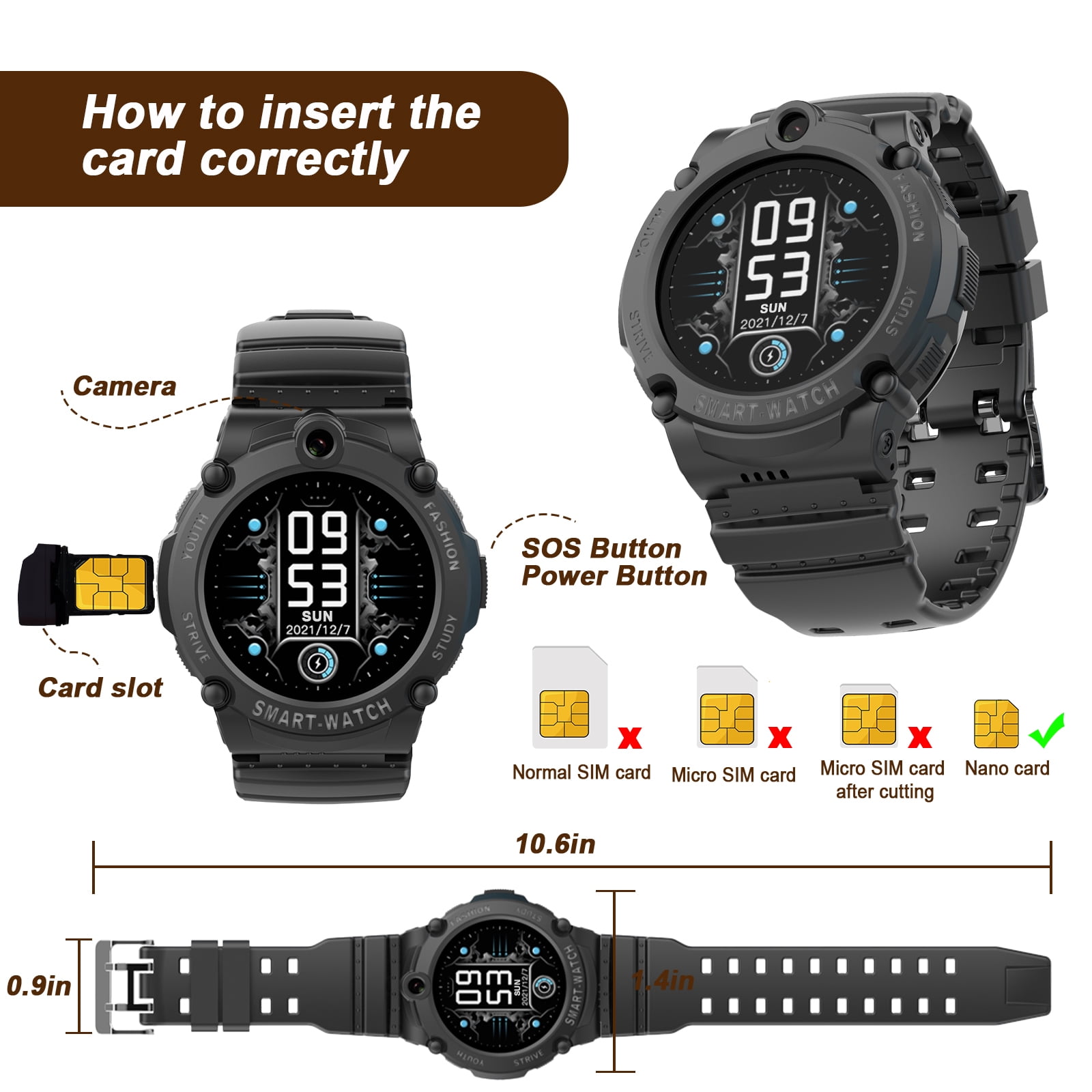 PTHTECHUS S02 Smart Watch for Boys Girls Smartwatch for Kids with 4G SIM GPS Video Call Pedometer MP3 Flashlights Calculator Alarm Clock Children Holiday Gift Black