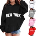 thumbnail image 2 of Girl's Letter Graphic Hoodies NEW YORK Long Sleeve Hooded Sweatshirts Pullover Tops Preppy Cute Hoodies Trendy 3-14 Years, 2 of 4