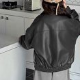 thumbnail image 7 of larppty Boys Girls Leather Jacket Teen Lapel Collar Zip up Biker Coats Trendy Oversized Lightweight Outerwear Tops for Kids (Black,7-8 Years), 7 of 7