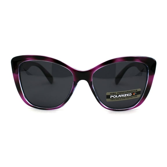Polarized Womens Classic 90s Large Cat Eye Plastic Fashion Sunglasses Purple Tort Black