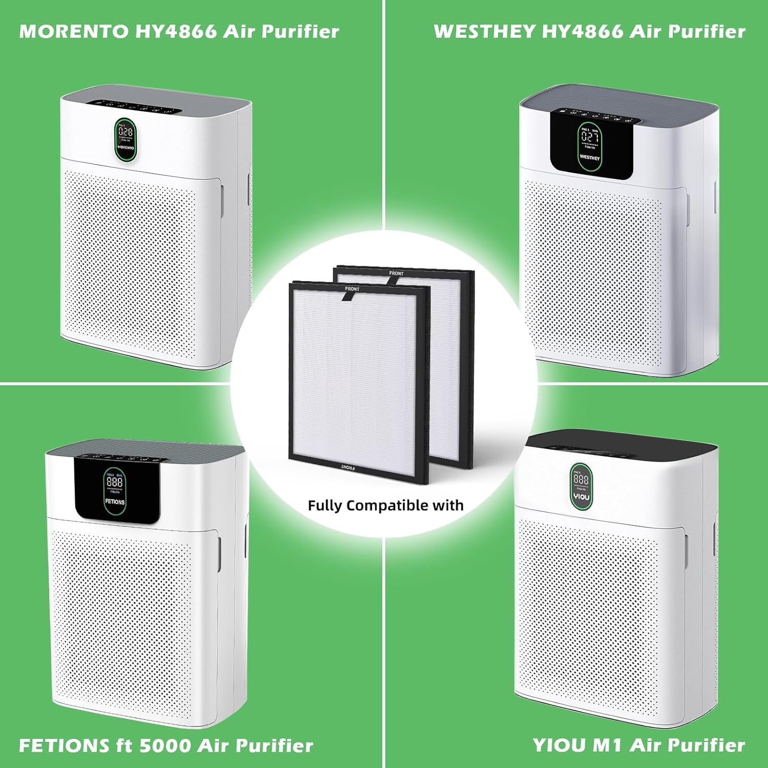 HY4866 Air Purifier Replacement Filter, H13 HEPA Filter Compatible MORENTO/YIOU/WESTHEY Air Purifier for Dust,Pet Dander, Smoke, Pollen, 6 Packs