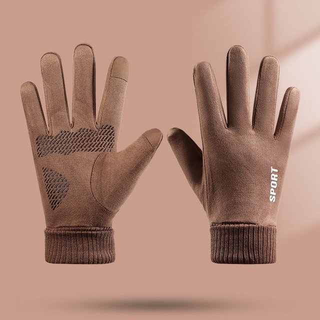 Guantes de gamuza para hombre, otoño e invierno, resistentes al viento, a prueba de frío, finos, cálidos, con pantalla táctil, forro polar grueso para montar en motocicleta