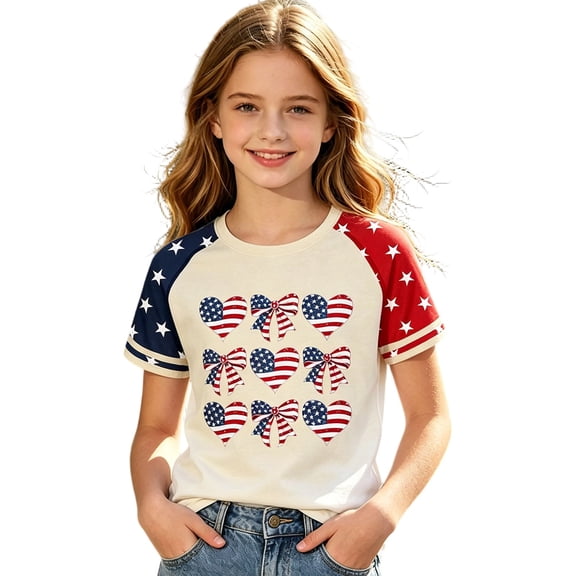 WERYOUNG Girl's Patriotic Graphic T Shirts Short Sleeves 250th Anniversary Tee Holiday Vacation Trendy Top