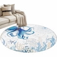 thumbnail image 2 of Retro Oceans Round Living Room Rugs 4 ft, Watercolor Light Blue Octopus Starfish Seaweed Washable Area Rug with Non-Slip Sturdy Edge Binding Round Carpet for Entryway Kitchen Bedroom Bathroom, 2 of 9