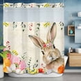 thumbnail image 6 of Easter Rabbit No Hooks Shower Curtain with Snap-in Liner Watercolor Spring Flowers Leaf Vintage Newspaper Texture Shower Curtains for Bathroom, Waterproof, Easy Install, Washable 72"x72", 6 of 9