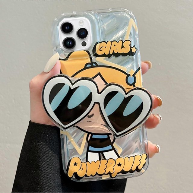 Funda para iPhone 12 Pro con diseño de dibujos animados kawaii, con forma de gafas de sol, soporte con agarre para los dedos, diseño para mujeres y niñas, funda protectora para iPhone 12 Pro