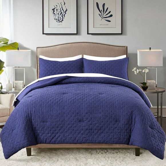 JML 3 Pieces Navy King Comforter Set, Soft Microfiber Bedding Set With 1 Comforter and 2 Pillow Cases Suit for All Seasons