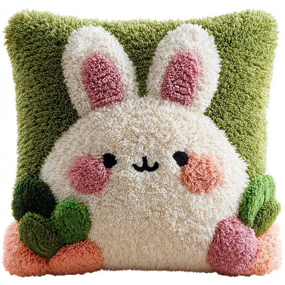 DIY Latch Hook Pillowcase animal rabbit Cross Stitch Latch Hook kit Throw Pillow 17x17inch