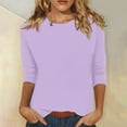 thumbnail image 2 of KDDYLITQ 3/4 Length Sleeve Tops Plus Size Womens Business Clothes Crew Neck Blouses for Women Dressy Women's Blouses and Tee Shirts Oversized T Shirts for Women Clearance Light Purple 2X, 2 of 5