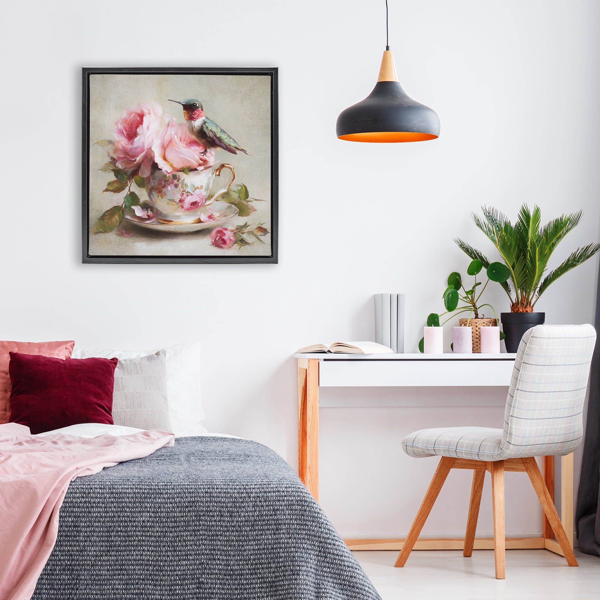 Stupell Industries Hummingbird & Tea Cup Black Framed Floater Canvas Wall Art, design by Tina LeCour
